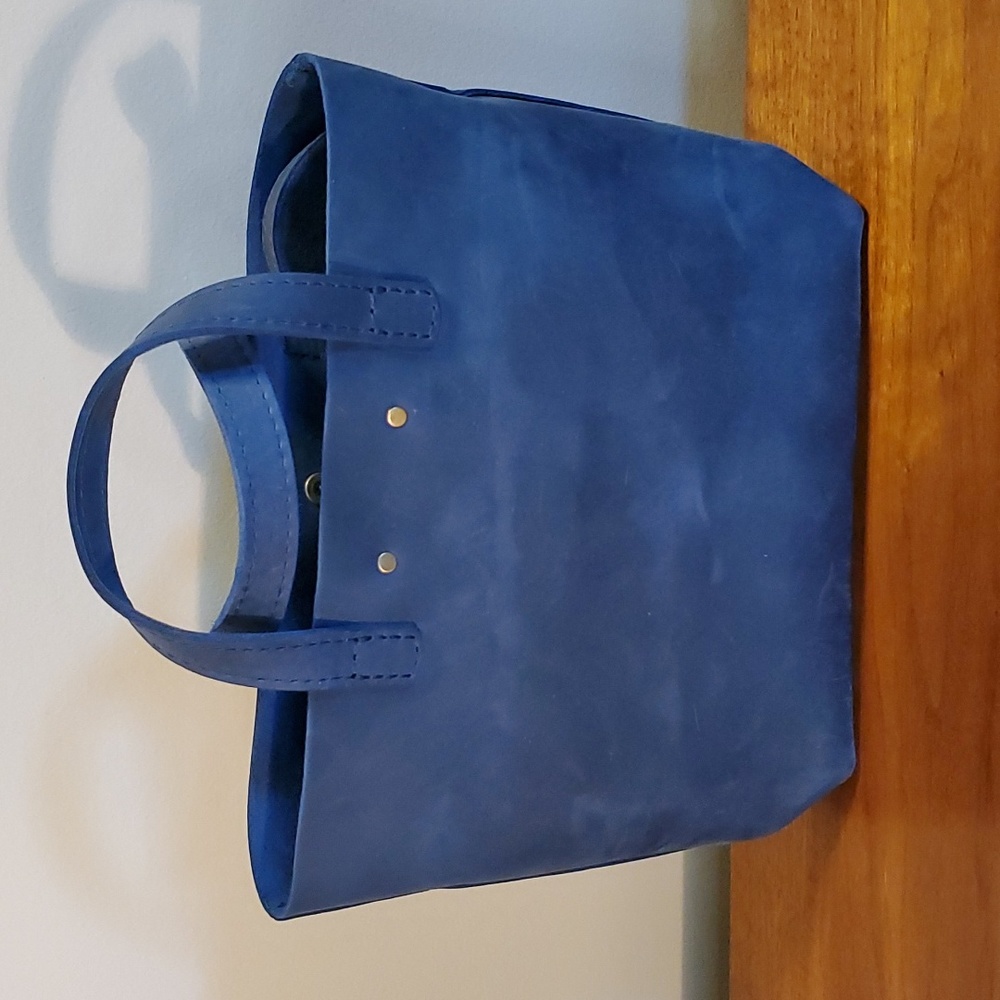 Portland Leather mini snap crossbody tote deep water NWOT - Picture 2 of 6